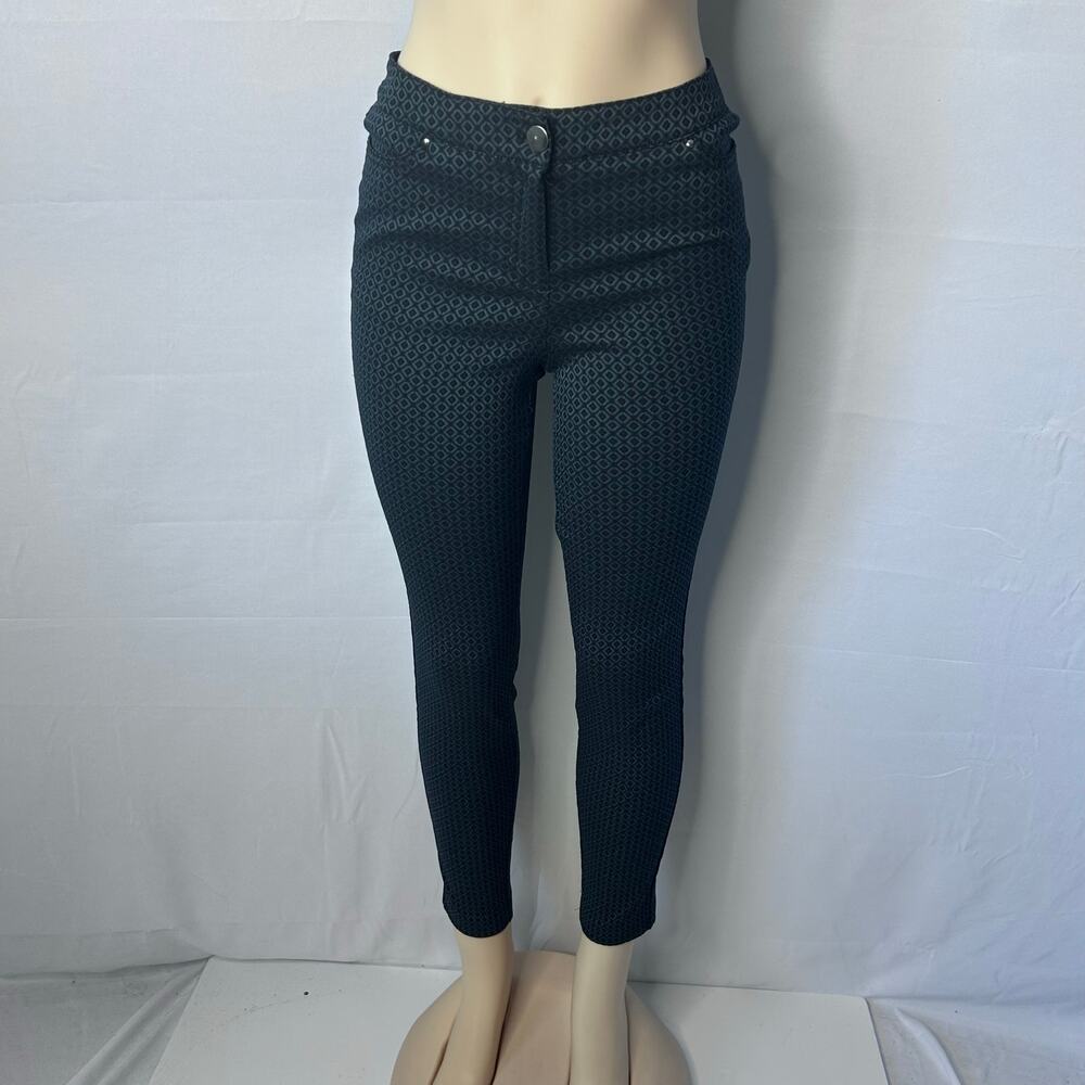 SOHO Apparel Pants Womens 4 Blue Black Geometric Diamond Stretch Slim Leg 28x28